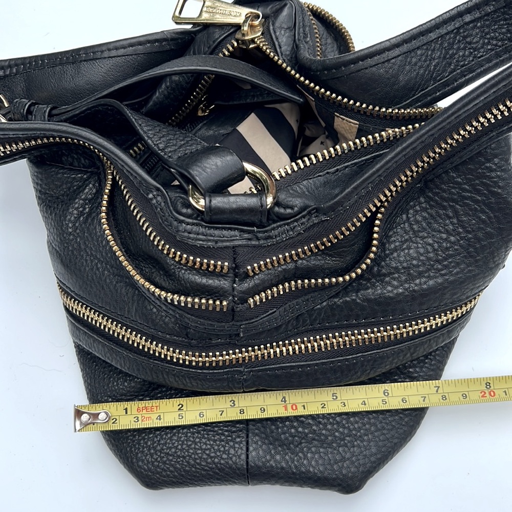 Kelsi Dagger Genuine Leather Black Crossbody Purse with Gold Zippers - Picture 12 of 13
